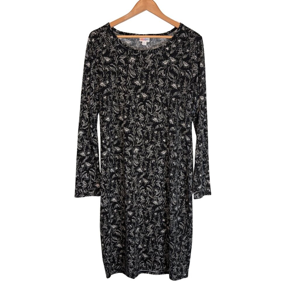 LuLaRoe Debbie Black White Floral Long Sleeve Sheath Dress Women's XL
